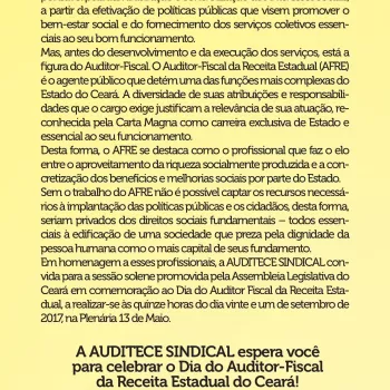 AUDITECE publica notas em homenagem ao Dia do Auditor-Fiscal da Receita Estadual