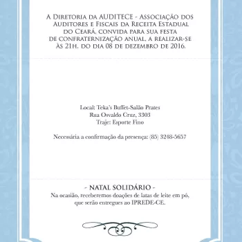 Programe-se para Festa de Confraternização Anual da AUDITECE (dia 8/12)