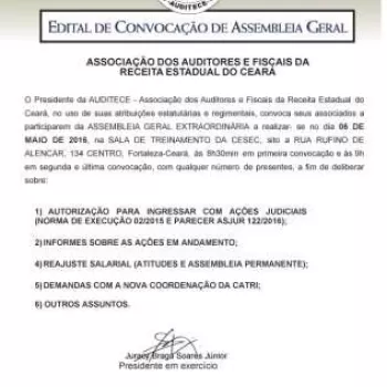 Diretoria convoca Assembleia Geral Extraordinária para o dia 6 de maio