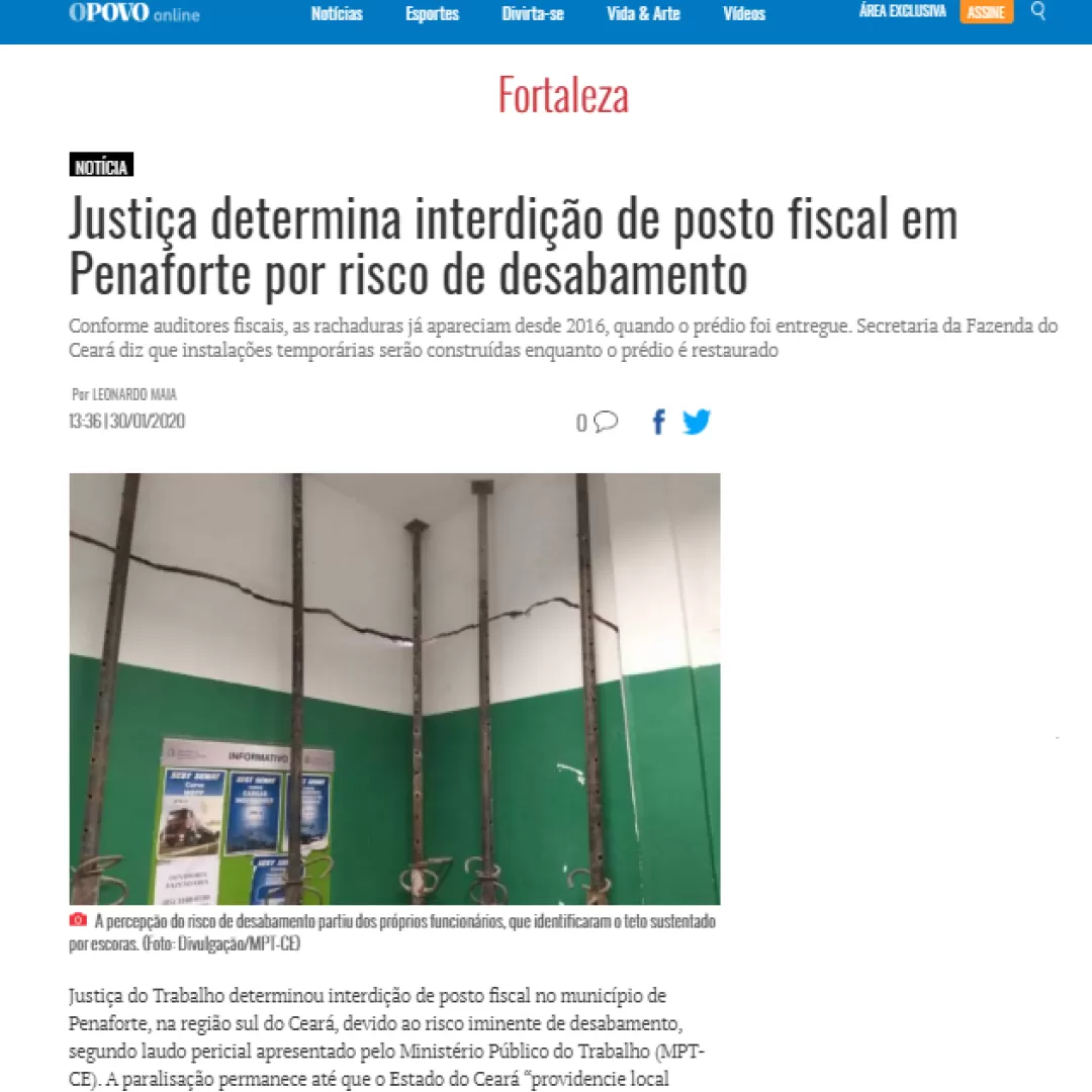 Na Mídia | Auditece é destaque no O Povo após denúncia sobre posto fiscal de Penaforte