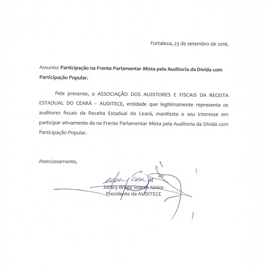 AUDITECE manifesta apoio à Frente Parlamentar Mista pela Auditoria da Dívida